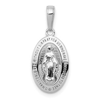Diamond2Deal 14k White Gold Polished and Satin Solid Miraculous Medal Oval Pendant