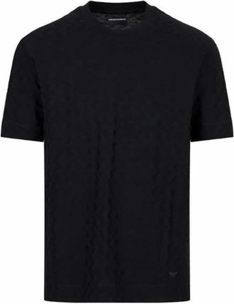 Armani Ronde hals Jacquard T-shirt - Heren - T-shirts - Blauw - M - Katoen - Tops