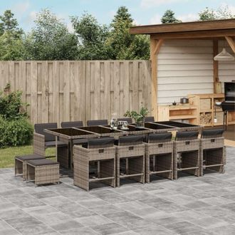 vidaXL Set Comedor De Jard&iacute;n Con Cojines 15 Pzas Rat&aacute;n Sint&eacute;tico Gris Vidaxl