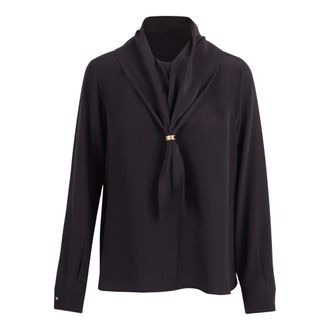 Max Mara Zijden blouse met sjaal en metalen sluiting - Dames - Blouses & Shirts - Zwart - Maat: S Zijde