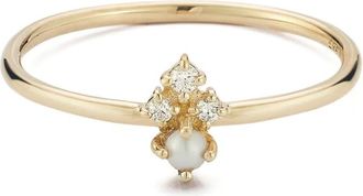 Mateo Bijoux 14kt geelgouden The Little Things ring met parel en diamant