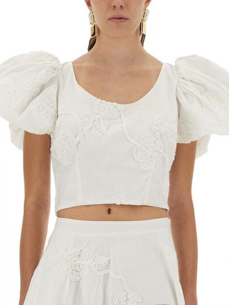 Rotate Organic Cotton Puff Sleeve Blouse - White
