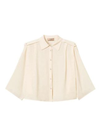 Twin-Set Cropped Button-Down Blouse with Classic Collar