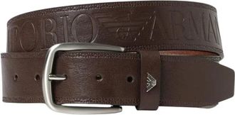 Emporio Armani Logo Embossed Leather Belt - Heren - Riemen - Bruin - 95 CM - Leer - Accessoires
