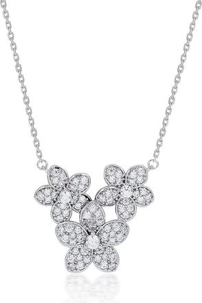Suzy Levian Trio of Flowers Cubic Zirconia Pav&eacute; Station Necklace in White at Nordstrom Rack