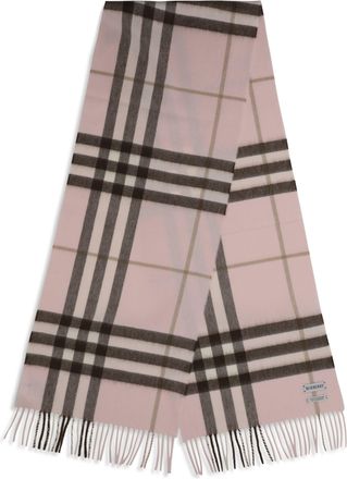 Burberry Womens Check Cashmere Scarf Bow Pink Kashmir-Capra Hircus Kashmir/capra Scarfs