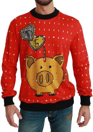Dolce & Gabbana Red Crystal Pig of the Year Mens Sweater