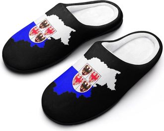 Generic Map with Flag Fashion Cotton Slippers for Women Memory Foam House Slippers Non-Slip House Bedroom Shoes