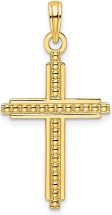 Diamond2Deal 14k Yellow Gold Polished Beaded Cross Pendant