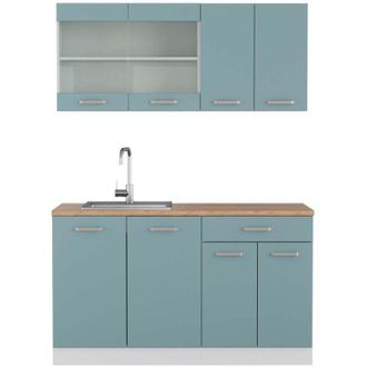 Vicco Cocina Vers&aacute;til R-line, Azul-gris-blanco, 140 Cm, Et Roble