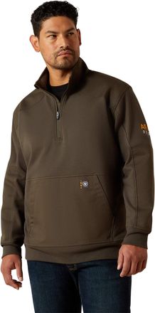 Ariat Mens Rebar Workman Duracanvas 1/4 Zip Sweatshirt Long Sleeve in Earth, Size Medium, by Ariat