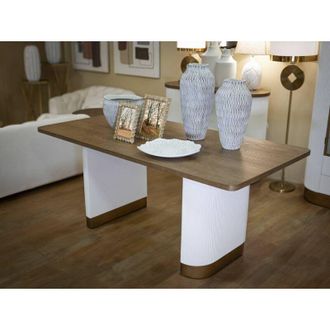 Dmora Mesa De Comedor Brian, Estante De Cocina, Consola De Comedor, Estante Rectangular Fijo, 180x90 H76 Cm, Blanco Y Marr&oacute;n - Dmora