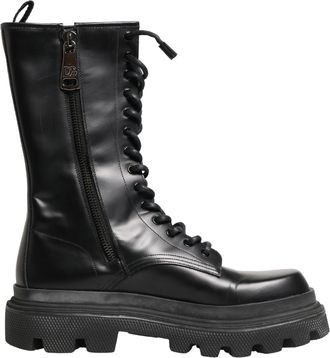 Dolce & Gabbana Black Leather Trek Sole Combat Boots Mens Shoes