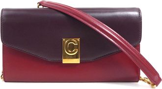 Celine Bordeaux Red Color Leather Chain/Shoulder Wallet (Pre-Owned)