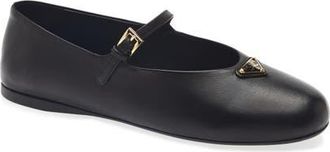 Prada Logo Mary Jane Flat in Nero at Nordstrom, Size 38.5