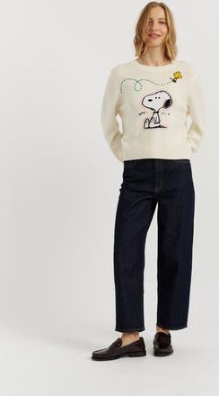 Chinti and Parker Wool-Cashmere Snoopy Embroidered Sweater in Cream at Nordstrom, Size X-Large