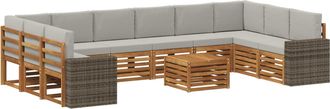 vidaXL Conjunto De Sof&aacute;s De Exterior 11 Uds. Natural Y Gris Claro Vidaxl