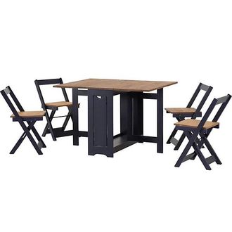 Seconique SANTOS BUTTERFLY DINING SET (X4 CHAIRS) - NAVY BLUE/DISTRESSED WAXED PINE - SECONIQUE | TJ Hughes Blue