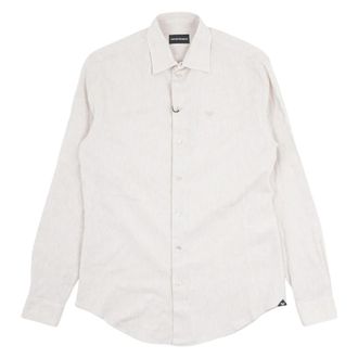 Emporio Armani Linnen Blend Long-Sleeve Shirt - Heren - Casual Overhemden - Beige - M - Linnen - Overhemden