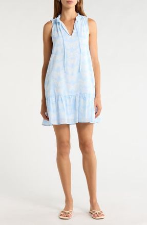 Sugarlips Aubry Berity Butterfly Print Ruffle Trim Shift Dress in White-Blue at Nordstrom, Size X-Large