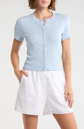 Rag & Bone Essie Short Sleeve Button-Up Crop T-Shirt in Blue at Nordstrom Rack, Size X-Large