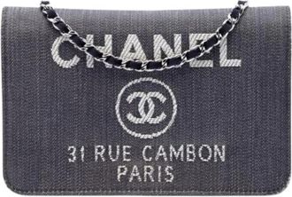 Chanel Pre-owned Wallet On Chain - Dames - Vintage Schoudertas - Blauw - ONE Size - Denim - Vintage