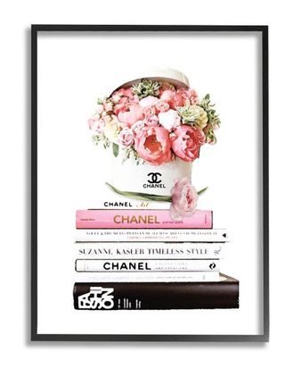 Stupell Industries Pink Florals In Hat Box Glam Fashion Books Black Wall Art