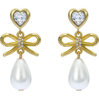 Ted Baker Ivy Icon Charm Heart Bow Faux Pearl Drop Earrings in Metallic Gold at Nordstrom