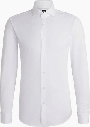 HUGO BOSS Mens Spread Collar Long Sleeve Slim Fit Oxford Shirt - White - Size: 15.7 inch