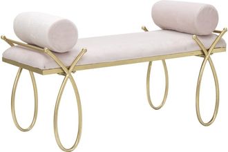 Mauro Ferretti Banco de metal dorado y asiento de terciopelo rosa cm 113x49x53