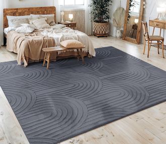 Paco Home Paco Home - Alfombra Salon De Habitacion Pelo Corto Motivo Nordica Boho Dibujo Geometrico 160x220 Cm, Antracita 4
