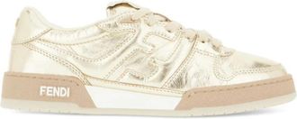 Fendi Gouden Sneakers met Veters en Logo - Dames - Sneakers - Geel - 35 1/2 EU - Leer - Schoenen