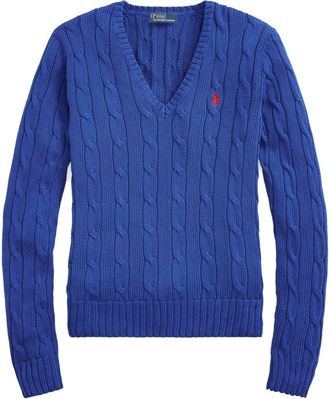 Polo Ralph Lauren logo-embroidered cable-knit sweatshirt - women - Cotton - L - Blue