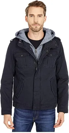 Levi's Two-Pocket Hoodie with Zip Out Jersey Bib/Hood and Sherpa Lining Mens Sweatshirt Navy : 3XL, Polyester/Jersey/Fleece