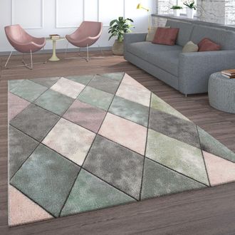 Paco Home Paco Home - Alfombra Sal&oacute;n Pelo Corto, Colores Pastel, Rosa Amarillo Dif. Colores Y Tama&ntilde;os 80x300 Cm, Multicolor