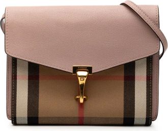 Burberry Borsa a tracolla Derby Macken piccola in tela e pelle con motivo House Check 2000-2017 - Marrone