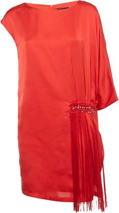 Cavalli Abito corto con frange - Rosso