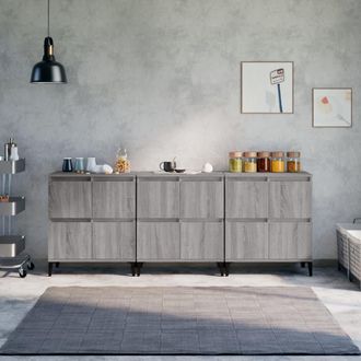 vidaXL Vidaxl - Aparadores 3 Uds Madera Contrachapada Gris Sonoma 60x35x70 Cm