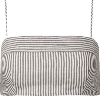 Onia Air Linen Foldover Cropped Top in Deep Navy/white at Nordstrom, Size 14