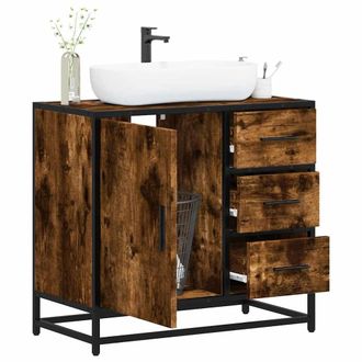 Berkfield Home Bathroom Sink Cabinet Smoked Oak 65x33x60 cm Engineered Wood in Brown | Size: 65 x 33 x 60 cm