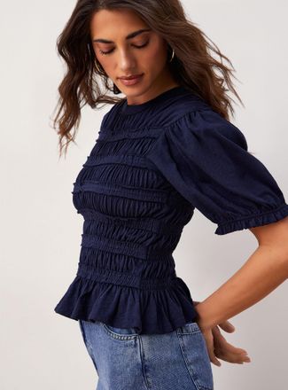 Icone Womens Smocked cropped puff-sleeve T-shirt