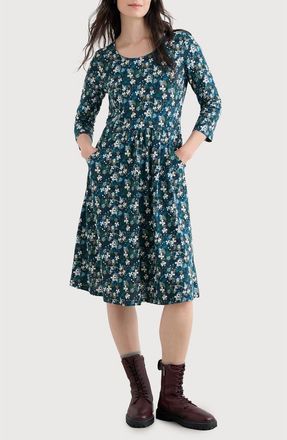 Seasalt Cornwall Enor Print Organic Cotton Fit & Flare Dress in Moorland Floral Maritime at Nordstrom, Size 12 Us
