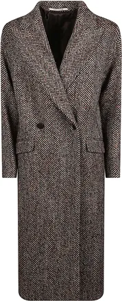 Tagliatore Herringbone Pattern Long Coat with Notched Lapel and Tailored Fit