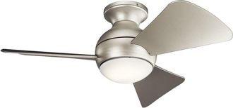 Elstead Lighting Ventilador de techo LED 86 cm, IP23, Acero y ABS N&iacute;quel cepillado