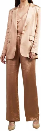 Skies Are Blue Clothing Aleza Satin Blazer And Pants Set In Beige