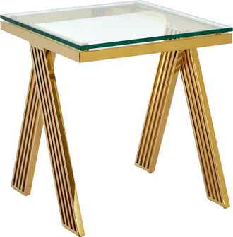 Premier Housewares Luxurious Gold Side Table with Glass Top, Contemporary Gold Metal End Table, Chic Side Table for Living Room