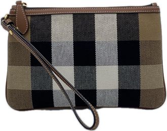 Burberry Black Brown White Cotton Clutch Bag Pouch (Pre-Owned)