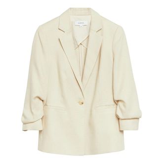 Comma Gestructureerde blazer met &eacute;&eacute;n knoop en gedrapeerde 3/4 mouwen - Dames - Blazers - Beige - 3XL - Katoen - Jassen