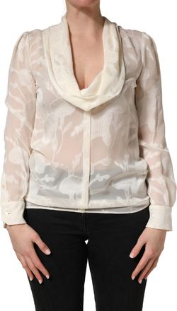 Dolce & Gabbana Womens Off White Floral Semi Sheer Silk Blouse Top