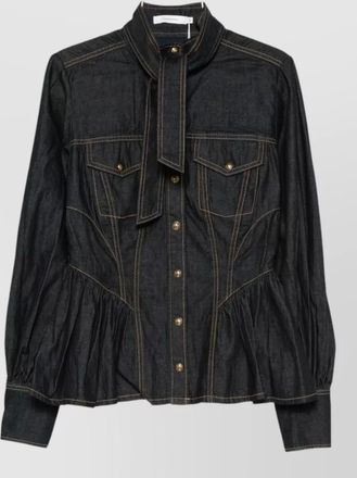 Zimmermann denim pussy-bow peplum shirt